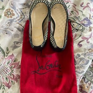 Christian Louboutin black leather and mesh Miss Mix pointed toe black flats